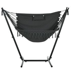 Hammock Chair Outdoor with Stand, Swing Hanging Lounge, Dark Gray, Side Pocket Headrest