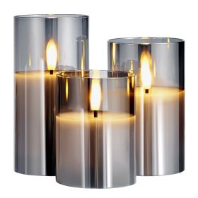 VEVOR Gray Flickering Flameless Candles, Set of 3 Battery Operated Flameless Led Candles with 10-Key Remote and Timer