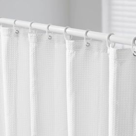 VEVOR White Fabric Shower Curtain, 240 GSM Weighted Waffle Shower Curtains, Polyester Curtain with Rust-Resistant Hooks