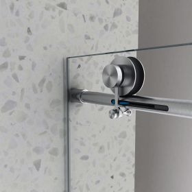 6063 Brushed Nickel frameless one fixed and one shifted Shower Door,70MM 304 stainless steel large pulleys with adjustable soft closing function