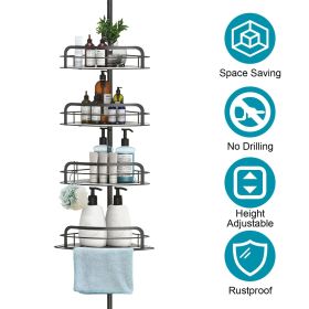 Space-Saving Floor-to-Ceiling Corner Shower Caddy with 4 Adjustable Shelves and Towel Bar - Rustproof Carbon Steel, No-Drill Easy Installation