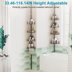 Corner Shower Caddy Tension Pole, Quick Setup, Rust-Free Bathroom Shower Organizer Corner for Bathtub Shampoo Storage, 4-Tier Adjustable Shelf