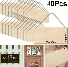 Unfinished Poplar Wood Sign With Rope - DIY Handmade Wooden Sign, Suitable For Artistic Decoration Of Walls And Doors. (Option: 40pcs)