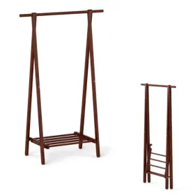 Solid Rubber Wood Folding Coat Rack, A-Frame Standing Clothes Rack With Bottom Storage Shelf (Option: defaulttitle)