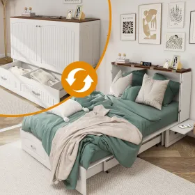 Queen Size Murphy Bed Frame With Drawers Murphy Chest Bed With Charging Station, 2 USB Ports Mobile Murphy Bed Sleeping Arrangement For Multipurp (Option: MFC3)