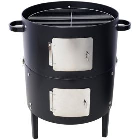 17 Inch Steel Charcoal Smoker, Heavy Duty Round Grill For Outdoor Cooking, Black (Option: black)