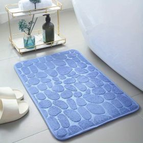 1pc Non-Slip Memory Foam Bath Rug with Cobblestone Embossment - Rapid Water Absorbent and Washable - Soft and Comfortable Carpet for Shower Room (Color: Blue)