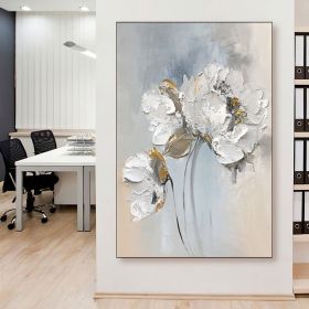Handmade Oil Painting Fancy Wall Art Personalized Gifts Abstract White Floral Painting On canvas Large Flower Oil Painting Minimalist Modern Livi (Style: 01, size: 60X90cm)