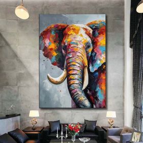 Hand Painted Oil Painting Boho Wall decor Colorful elephant Oil Painting on Canvas animal painting art large 3d wall art original painting Textur (Style: 01, size: 50X70cm)