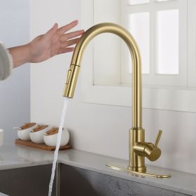 Touch Kitchen Faucet with Pull Down Sprayer; Single Handle High Arc  Pull out Kitchen Faucet; Single Level Stainless Steel Kitchen Sink Faucets w (Color: Brushed Gold)