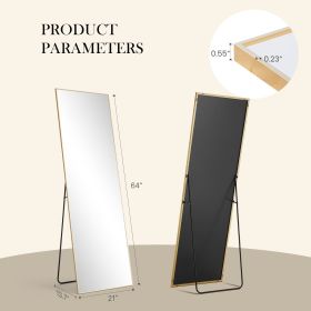 Floor Standing Mirror, Wall Mirror with Stand Aluminum Alloy Thin Frame,21''*64'',Black-rect (Color: Golden)