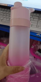 Spray Water Bottle For Girls Outdoor Sport Fitness Water Cup Large Capacity Spray Bottle Drinkware Travel Bottles Kitchen Gadgets (Option: Pink)