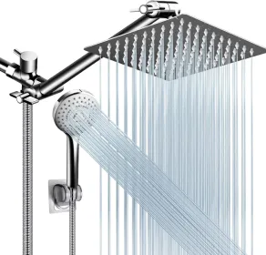 Shower Head Combo, 8 Inch High Pressure Rain With 11 Inch Adjustable Extension Arm And 5 Settings Handheld, Powerful Spray Against Low Water Pres (Option: 12ShowerheadSetChrome)